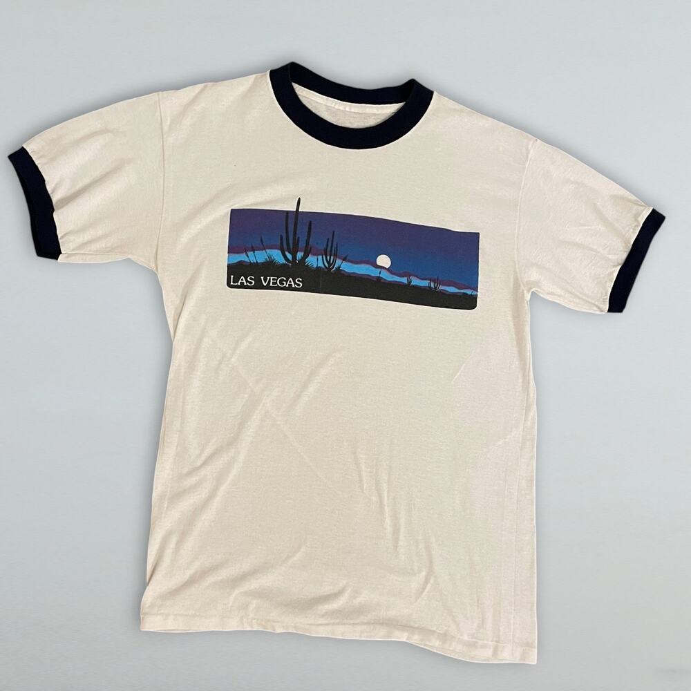 Vintage 1980s Las Vegas Ringer T Shirt Desert Sunset Graphic Size Small - Picture 4 of 6